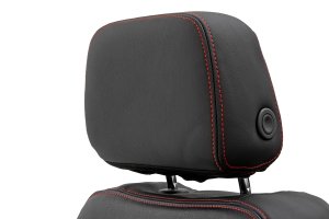 Chevy Silverado 1500 Leather Seat Covers - Front + Rear - Rough Country - Premium with Sport-Inspired Details - Leather with Red Accent Stitching - '19-'26